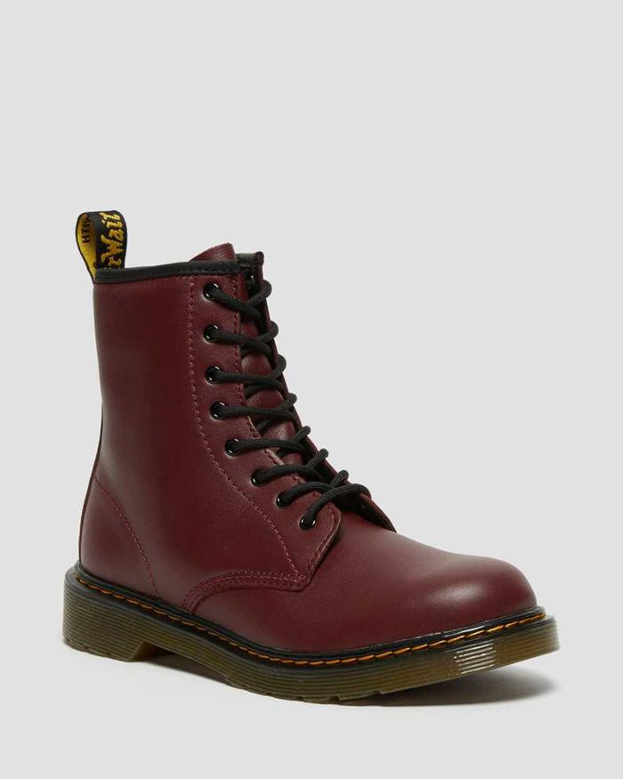 Dr Martens Kids Youth 1460 Softy T Leather Lace Up Boots Burgundy - 69284ZNUO